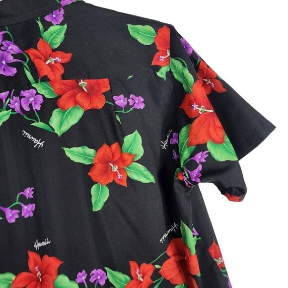 Vintage Shoreline Hawaii Black Floral Button Up Hawaiian 70s Shirt - Picture 5 of 6